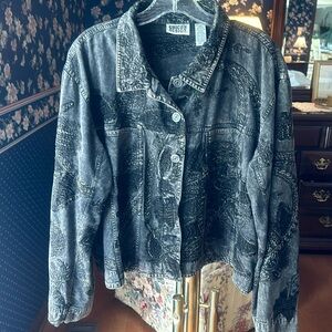 CHICOs black denim jacket embroidered size 3